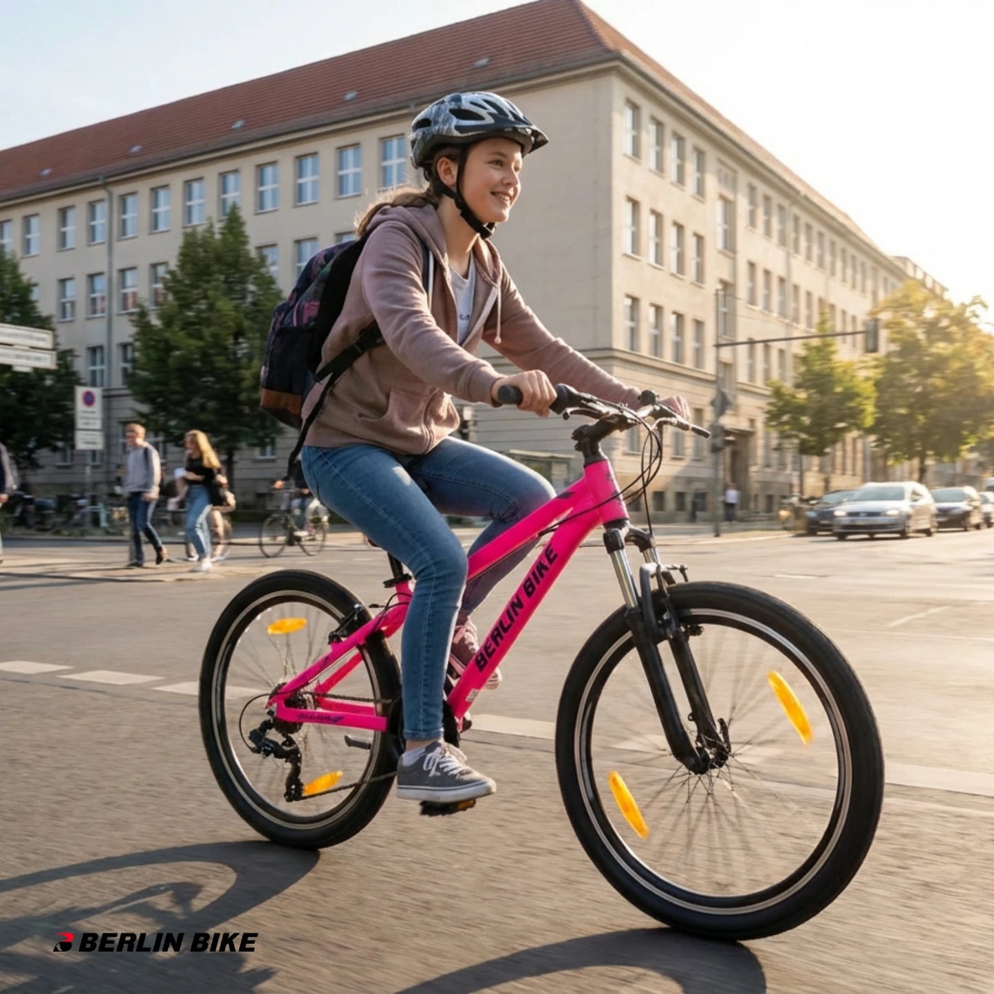 Berlin Bike MTB1 Youth Mountain Bike 24 Inch child riding outdoors pink