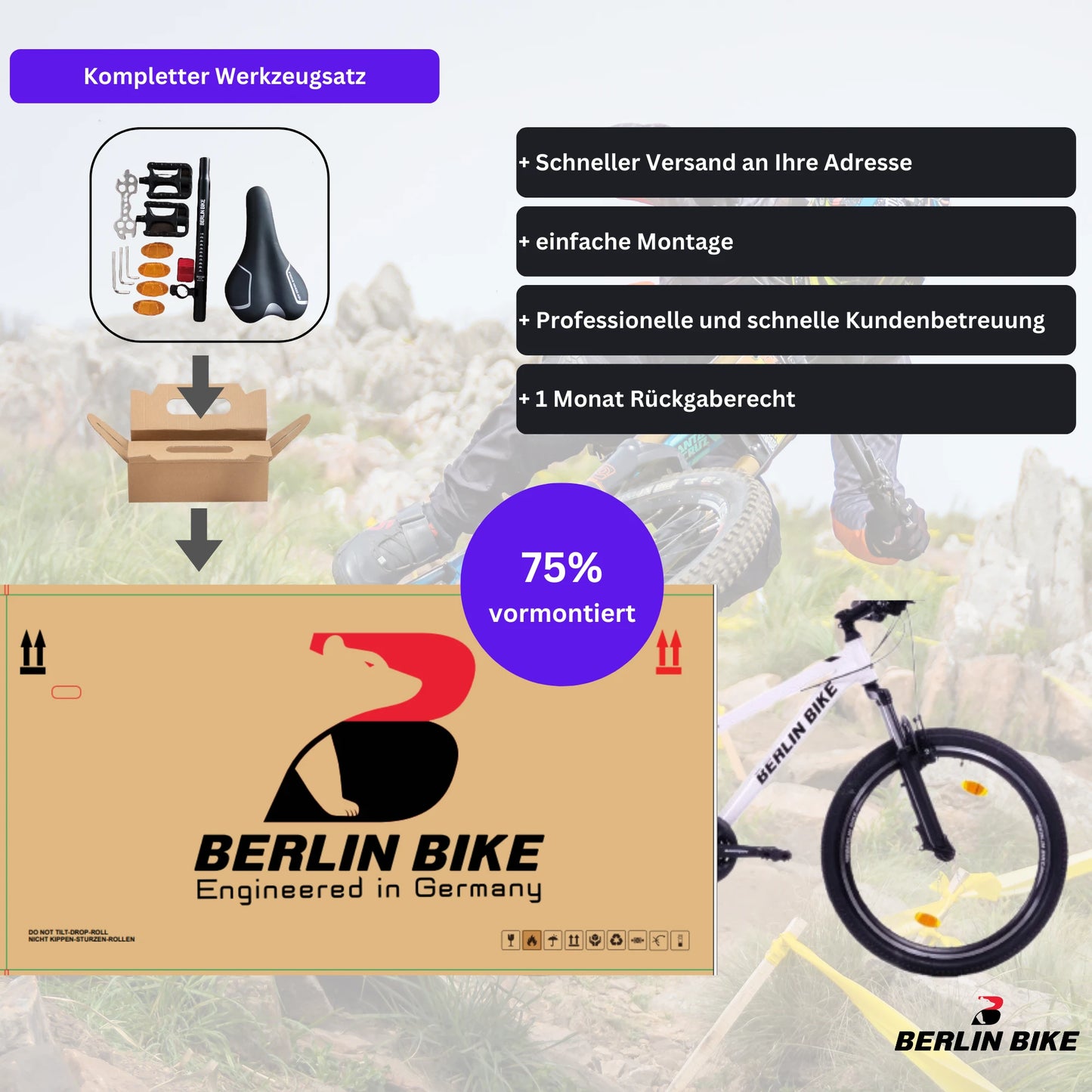 Berlin Bike MTB1 Youth Mountain Bike 24 Inch shipping package white