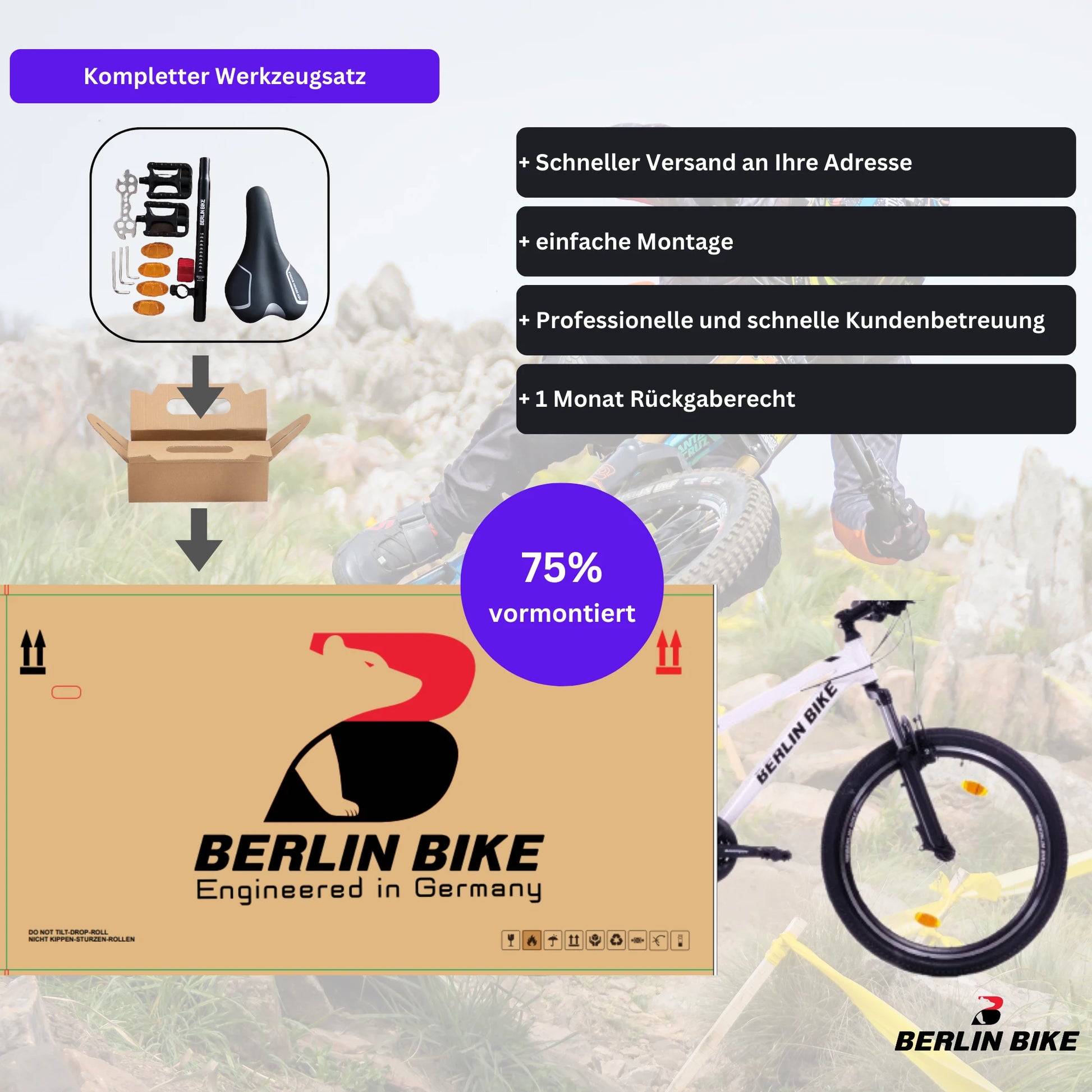 Berlin Bike MTB1 Youth Mountain Bike 24 Inch shipping package white