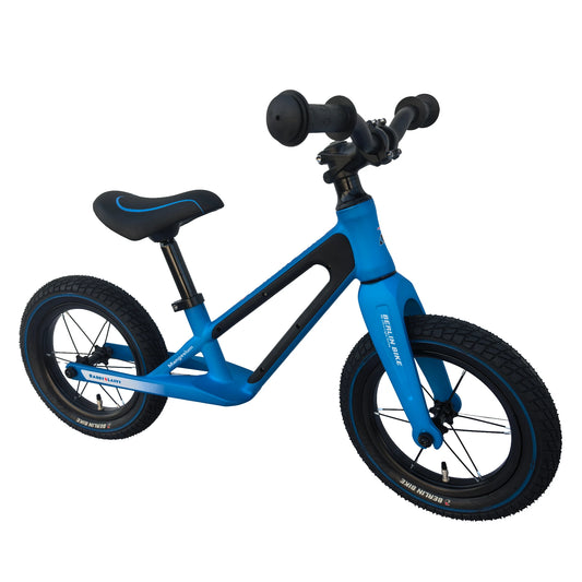 Berlin Bike Raddy Laffy loopfiets 12 inch driekwartaanzicht van de zijkant blauw
