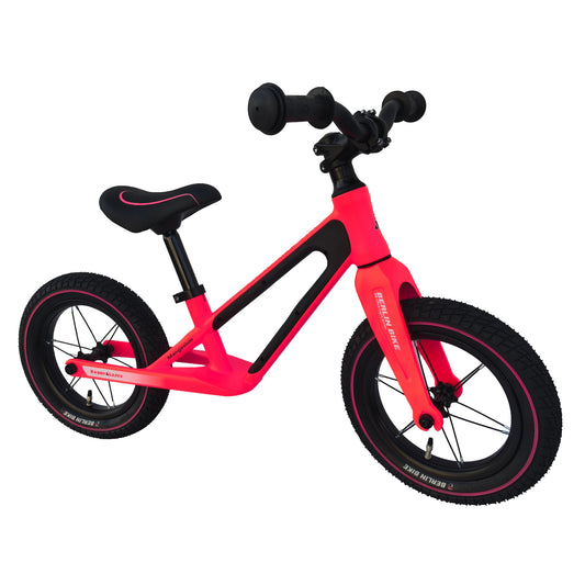 Berlin Bike Raddy Laffy loopfiets 12 inch driekwartaanzicht van de zijkant roze