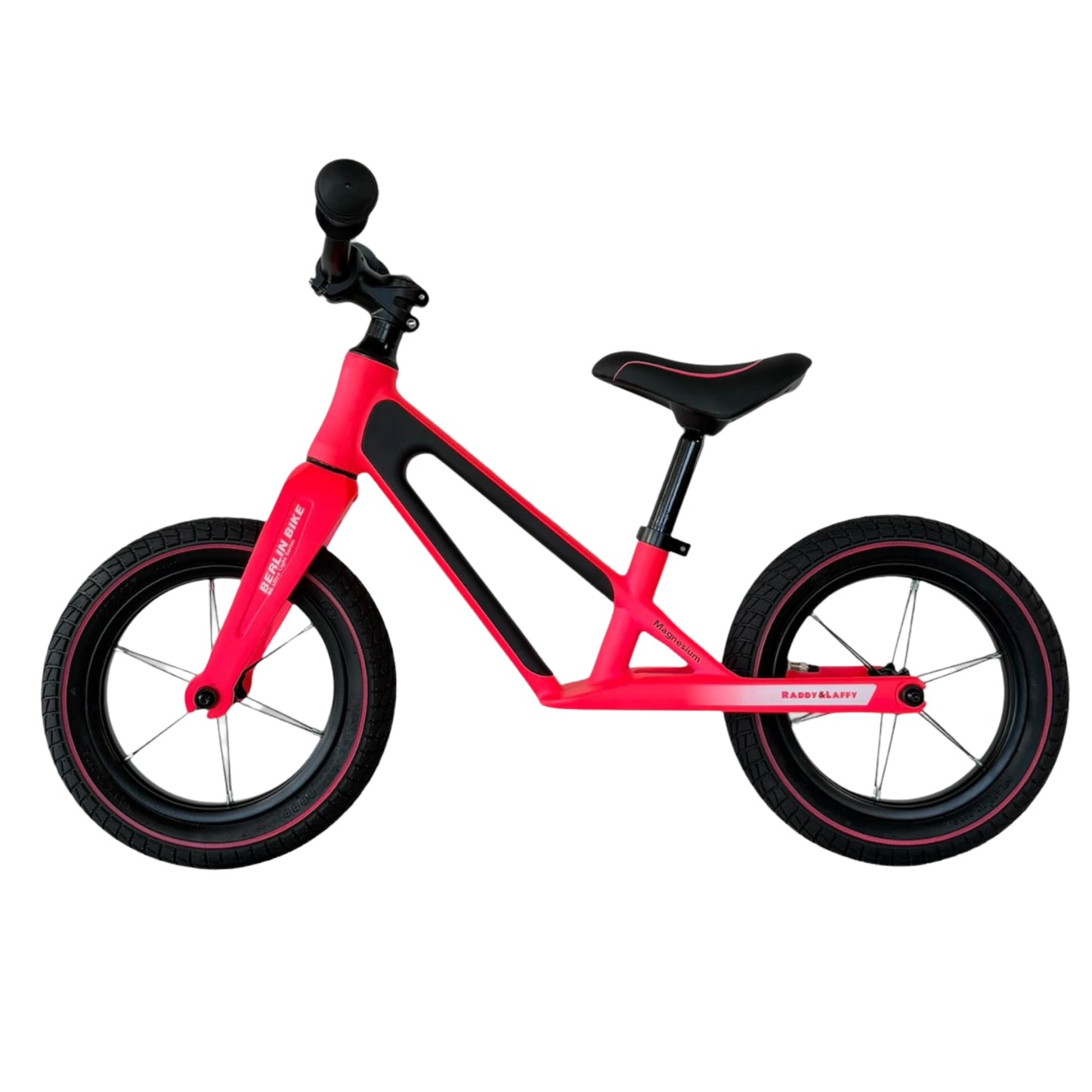 Berlin Bike Raddy Laffy rowerek biegowy 12 cali, widok z profilu, różowy