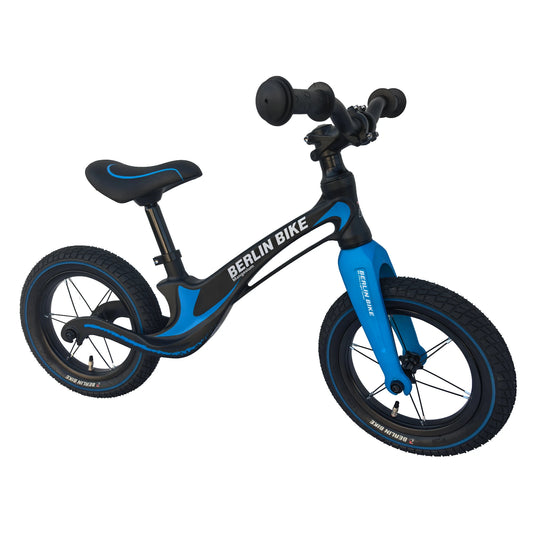 Berlin Bike Rolly Growy loopfiets 12 inch zijaanzicht van 45 graden blauw