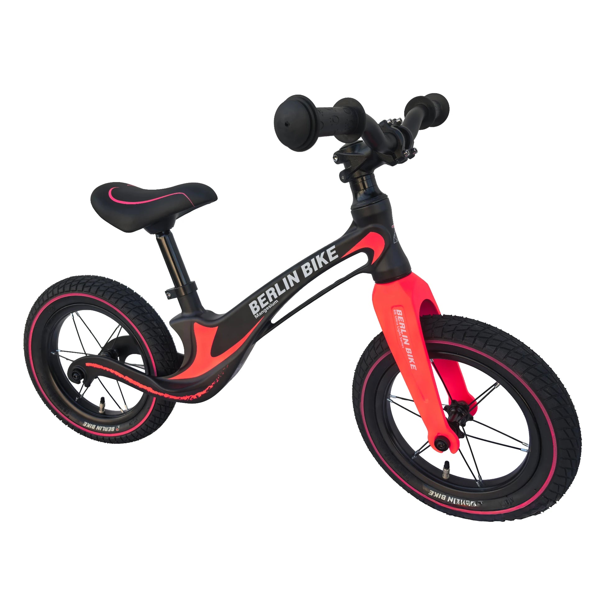 Berlin Bike Rolly Growy vélo d’équilibre 12 pouces vue latérale à 45 degrés rose
