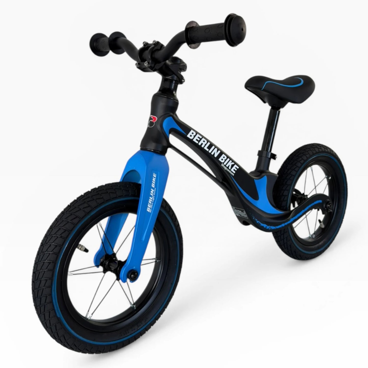 Berlin Bike Rolly Growy vélo d’équilibre 12 pouces vue avant de trois quarts bleue