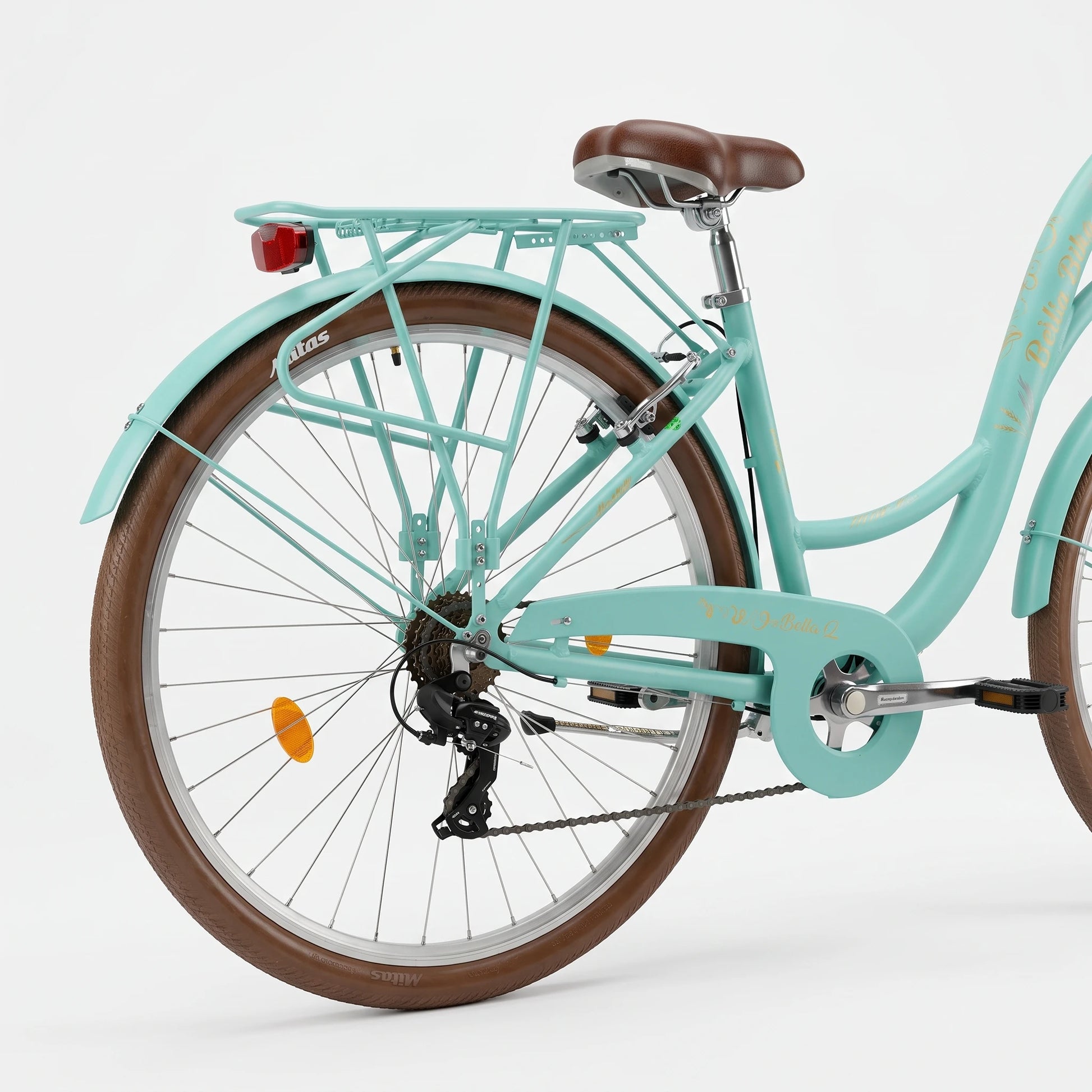 Berlin Bike Bella 2 citycykel 28 tommer detalje af baggear og drivsystem, grøn