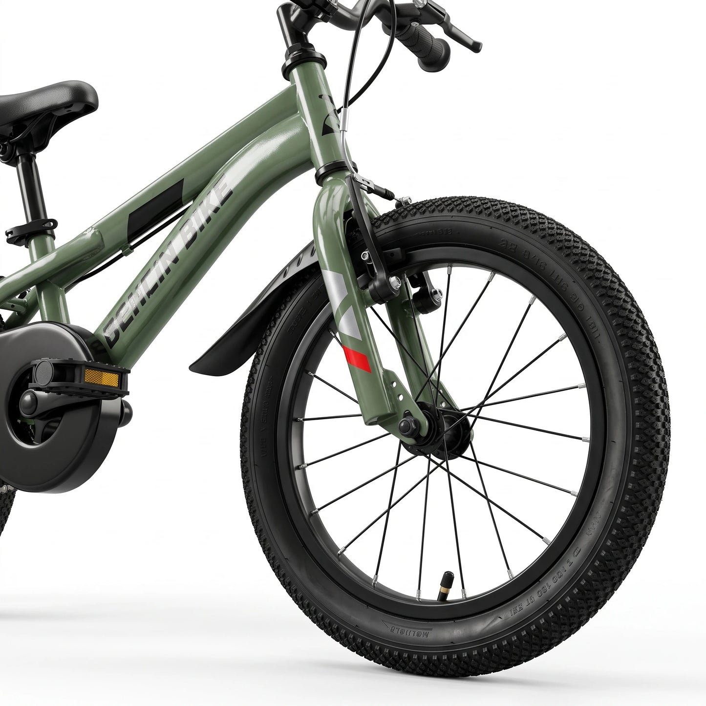 Berlin Bike Cross-børnecykel 16 tommer, detalje af forhjul, grøn