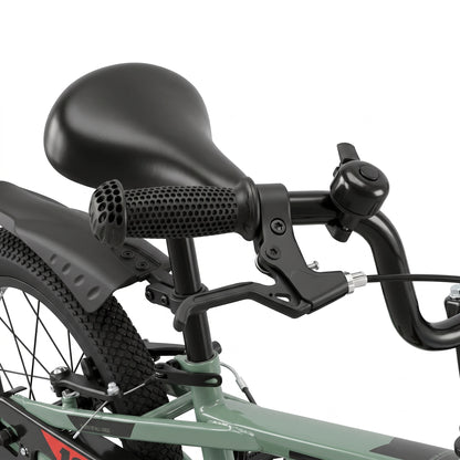 Berlin Bike Cross-børnecykel 16 tommer, detalje af bremsegreb og ringeklokke, grøn