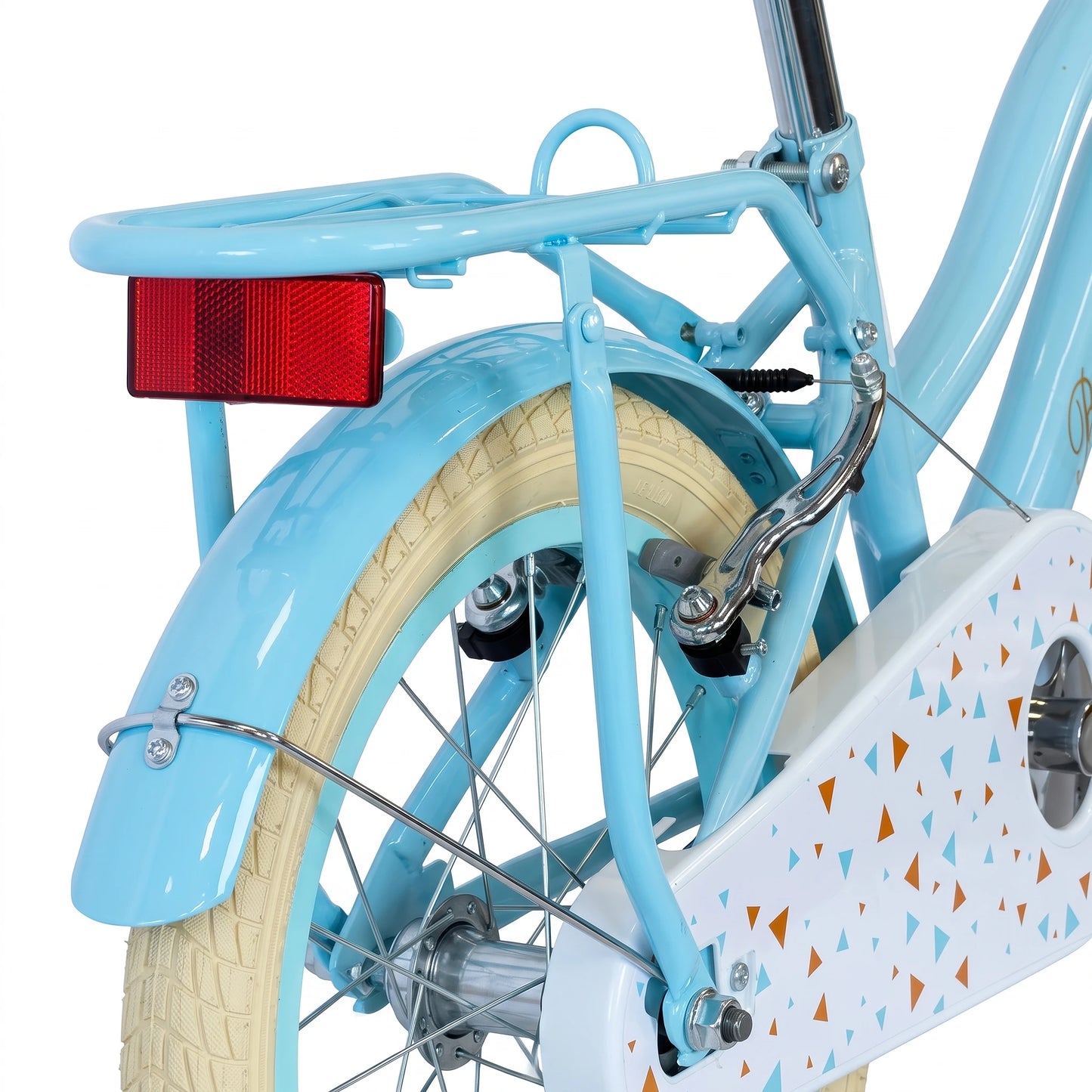 Vélo enfant Berlin Bike Harmony 16 pouces détail du porte-bagages arrière et du feu arrière bleu