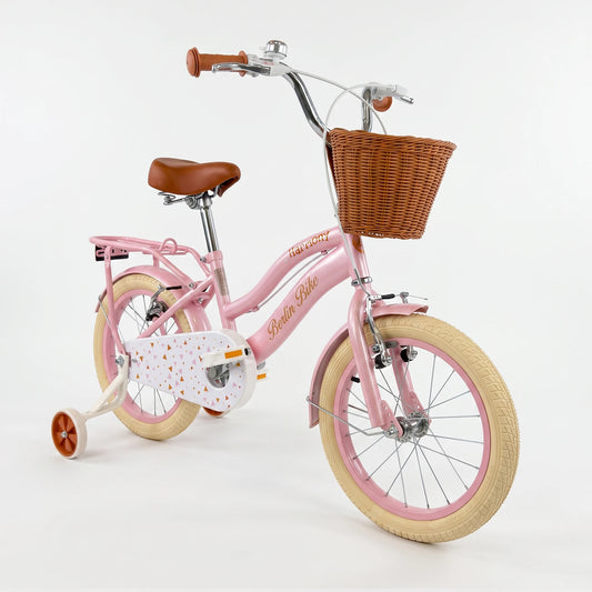Vélo enfant Berlin Bike Harmony 16 pouces vue de côté à 45 degrés rose