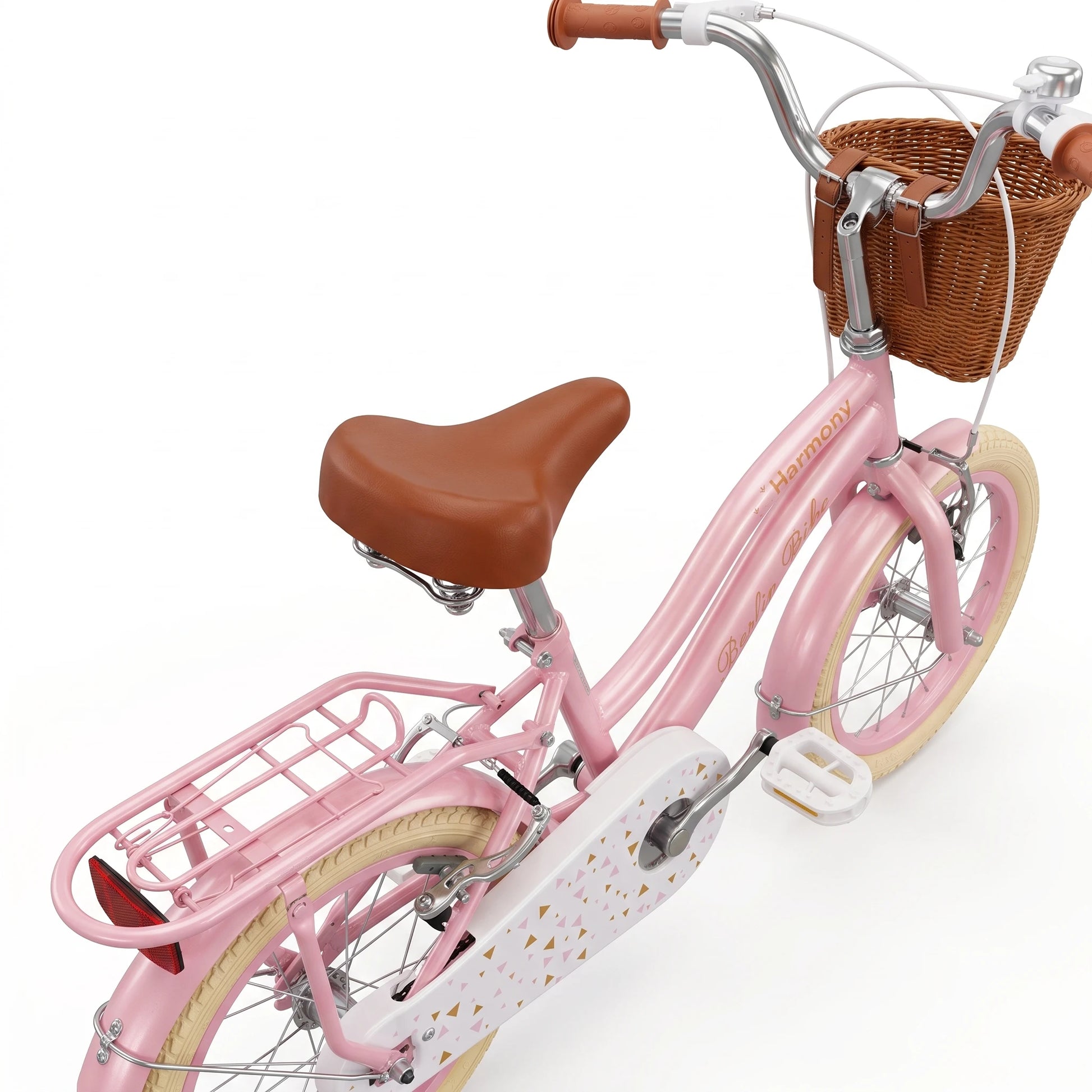 Vélo enfant Berlin Bike Harmony 16 pouces détail de la selle vue arrière rose