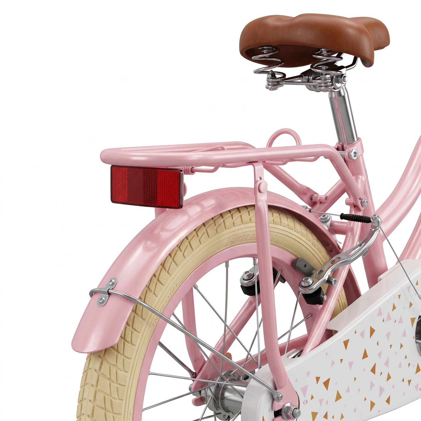 Vélo enfant Berlin Bike Harmony 16 pouces détail du porte-bagages arrière et de la selle rose