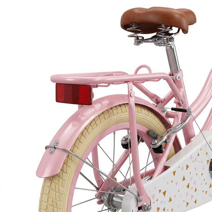 Vélo enfant Berlin Bike Harmony 16 pouces détail du porte-bagages arrière et de la selle rose