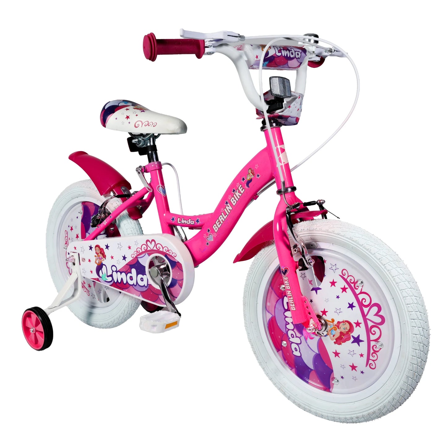 Berlin Bike Linda kinderfiets 16 inch zijaanzicht van 45 graden roze