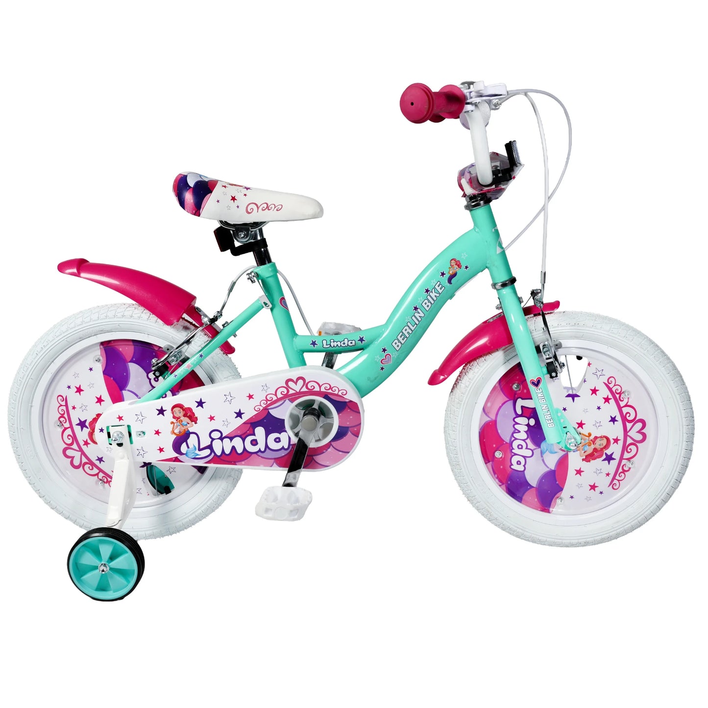 Berlin Bike Linda kinderfiets 16 inch volledig zijaanzicht turkoois