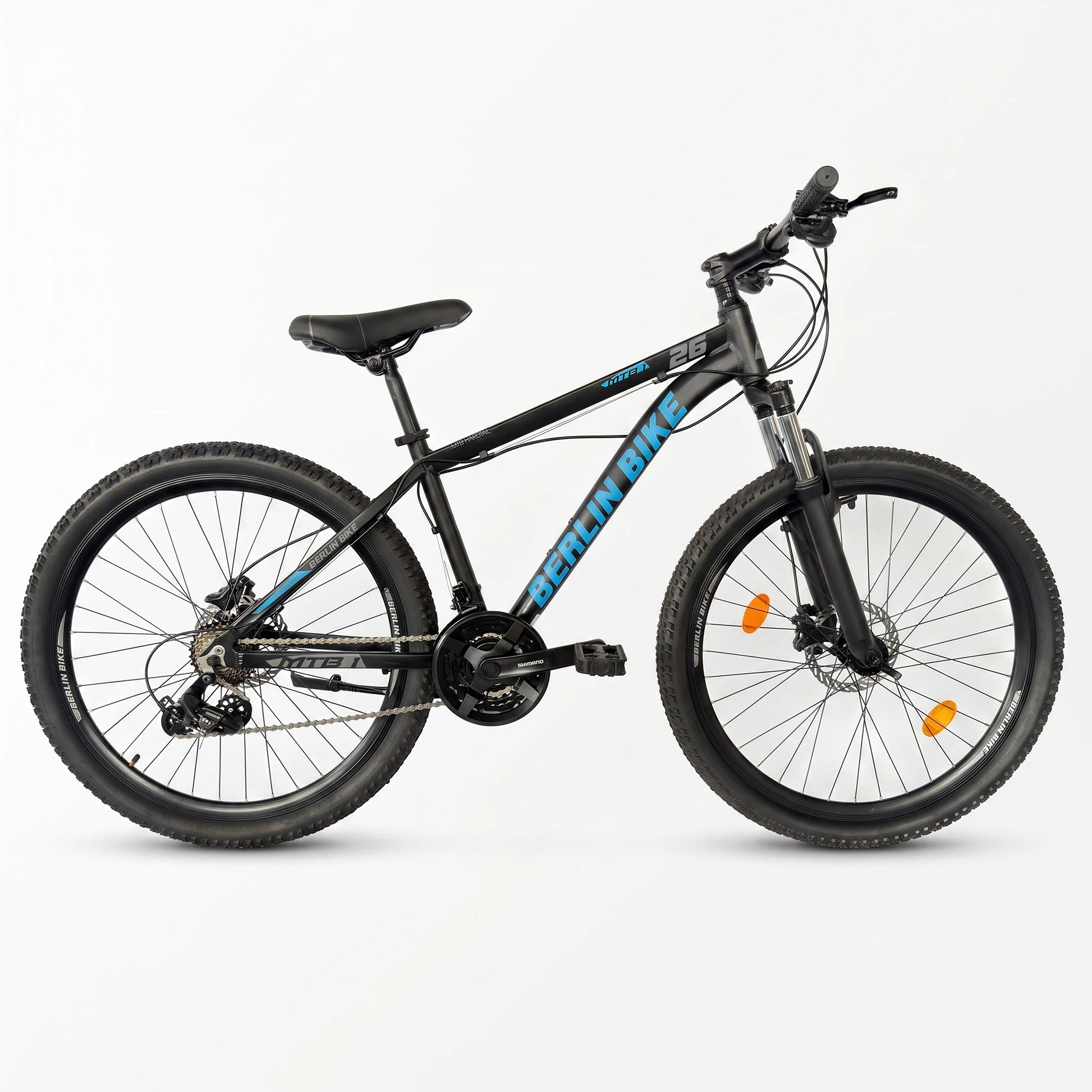 Berlin Bike MTB1 mountainbike 26 tommer komplet sidevisning sort blå