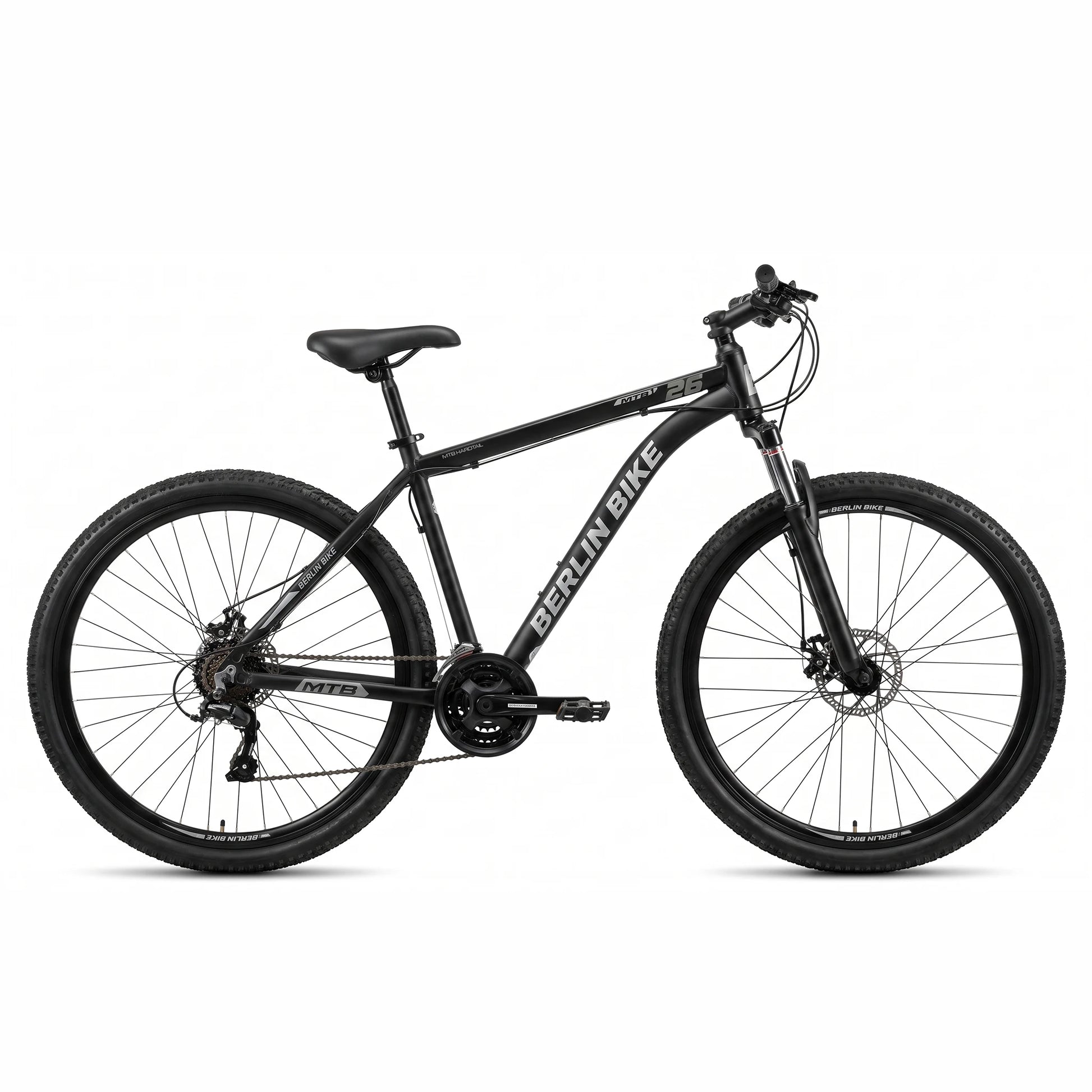 Berlin Bike MTB1 mountainbike 26 tommer komplet sidevisning sort sølv