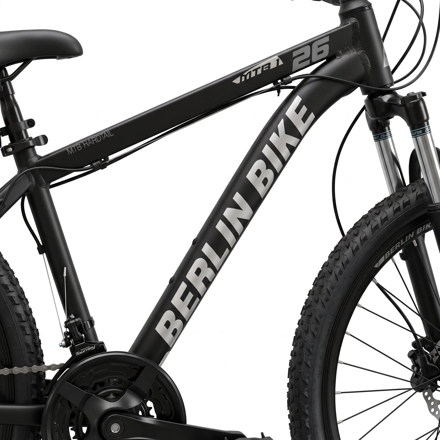 Berlin Bike MTB1 mountainbike 26 tommer rammedetalje sort sølv