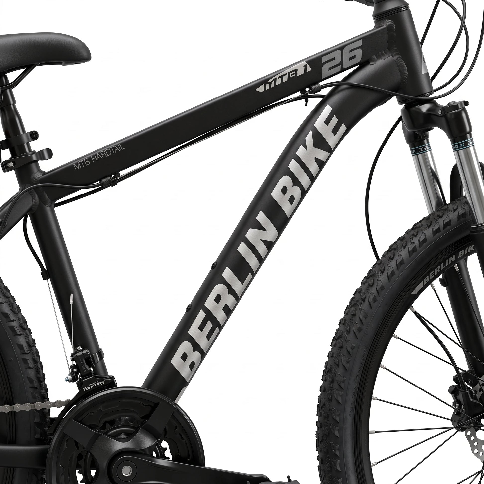 Berlin Bike MTB1 mountainbike 26 tommer rammedetalje sort sølv