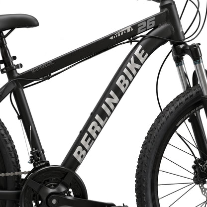 Berlin Bike MTB1 mountainbike 26 tommer rammedetalje sort sølv