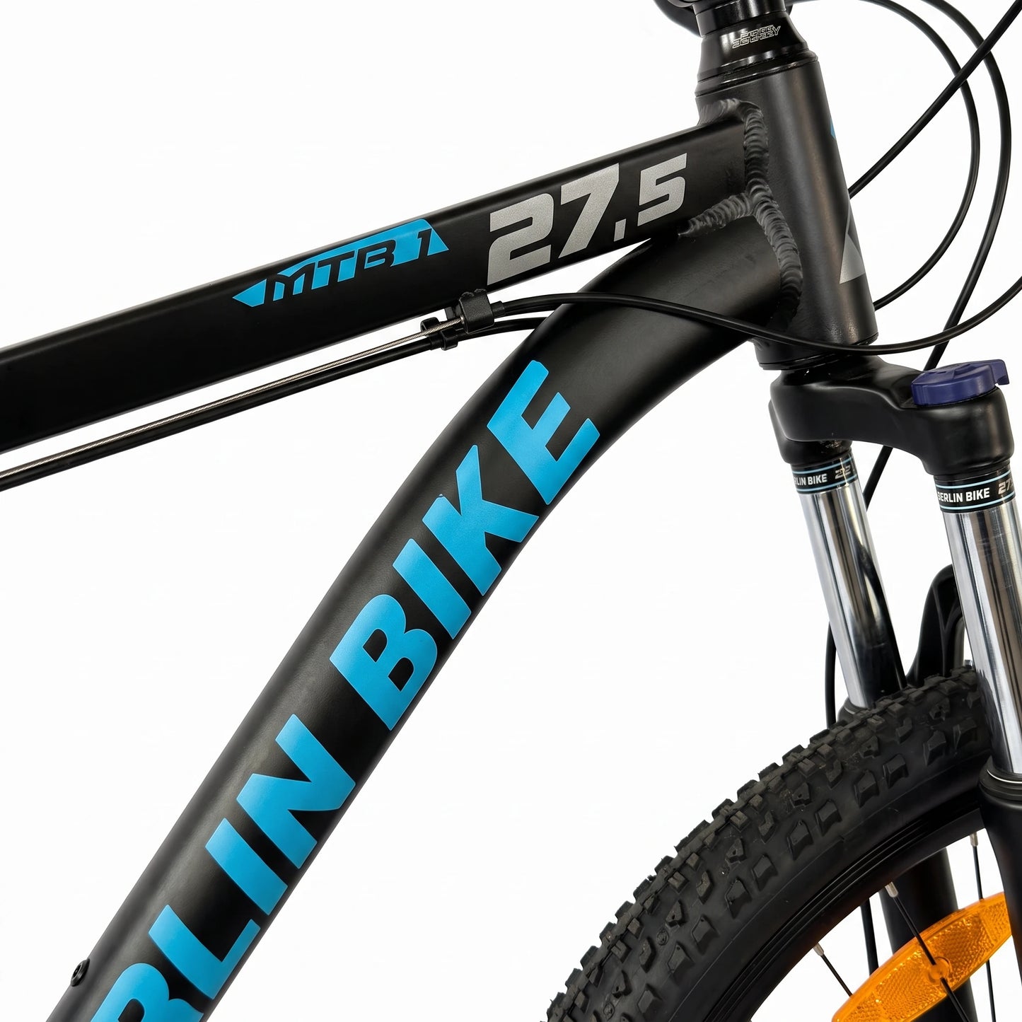 Berlin Bike MTB1 mountainbike 27,5 tommer, detaljer af stel, sort/blå
