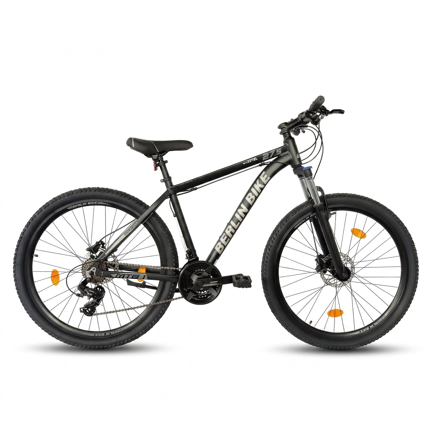 Berlin Bike MTB1 mountainbike 27,5 tommer komplet sidevisning sort sølv