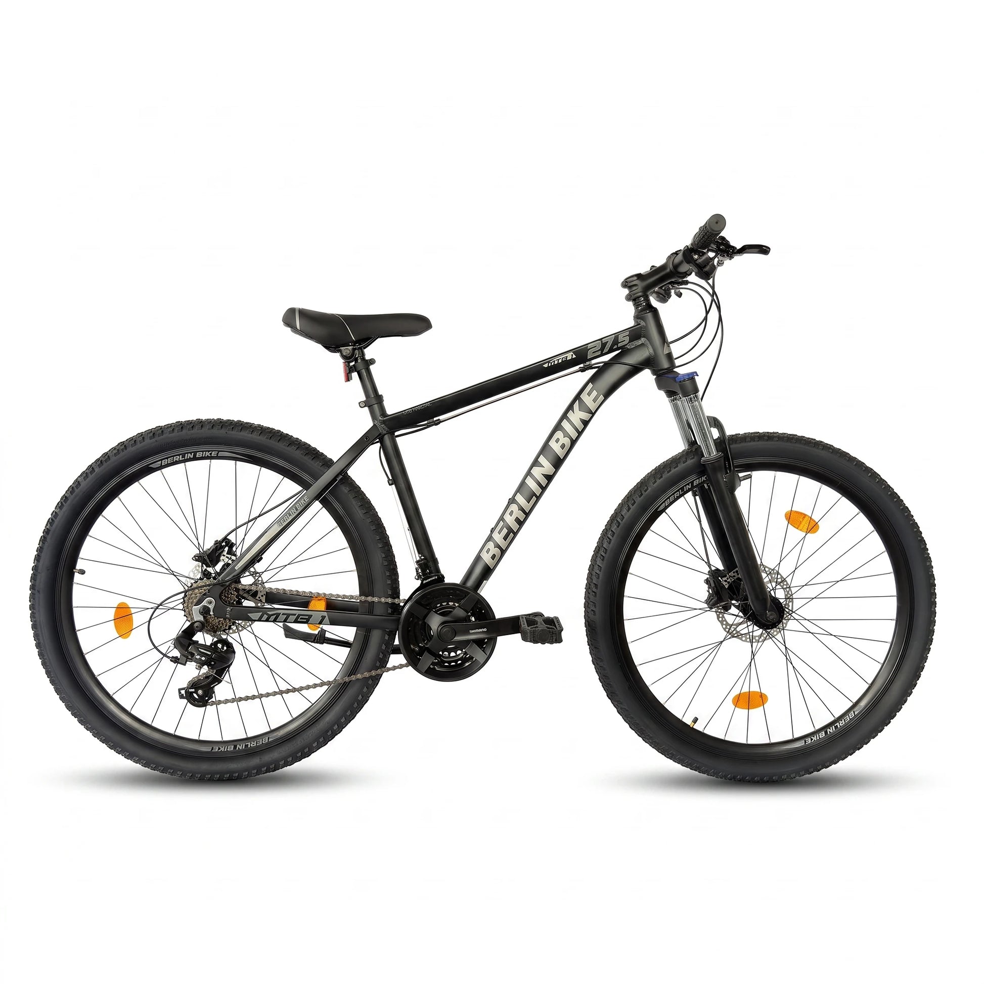 Berlin Bike MTB1 mountainbike 27,5 tommer komplet sidevisning sort sølv
