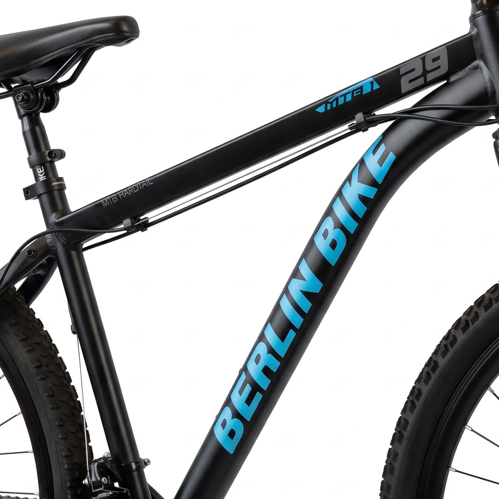 Berlin Bike MTB1 mountainbike 29 tommer, detaljer af stel, sort/blå