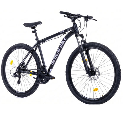 Berlin Bike MTB1 mountainbike 29 tommer, sidevisning i 45 grader, sort/sølv