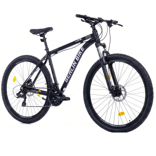 Berlin Bike MTB1 Mountain Bike 29 Inch 45-degree side view black silver