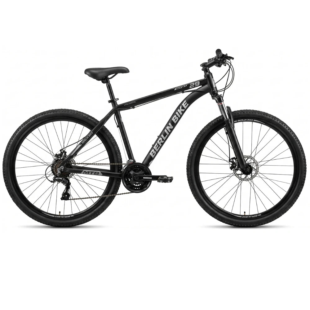Berlin Bike MTB1 mountainbike 29 tommer, fuld sidevisning, sort/sølv