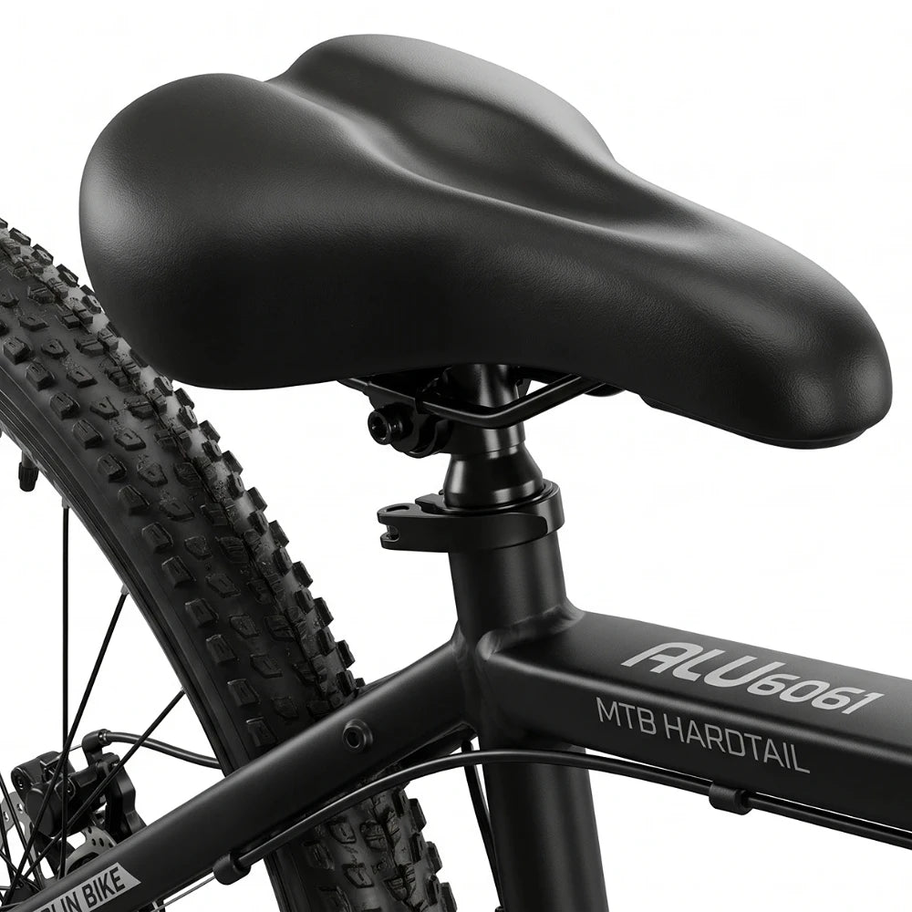 Berlin Bike MTB1 mountainbike 29 tommer, detalje af sadel, sort/sølv