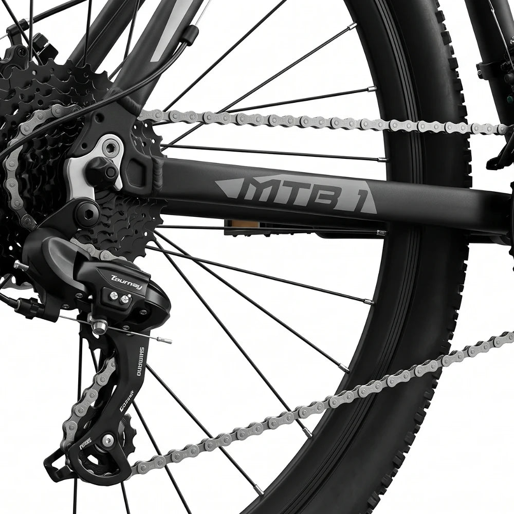 Berlin Bike MTB1 mountainbike 29 tommer, detalje af baggear, sort/sølv