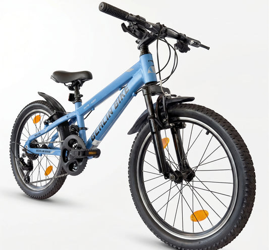 Berlin Bike MTB1 Kids Bike 20 Inch 45-degree side view blue