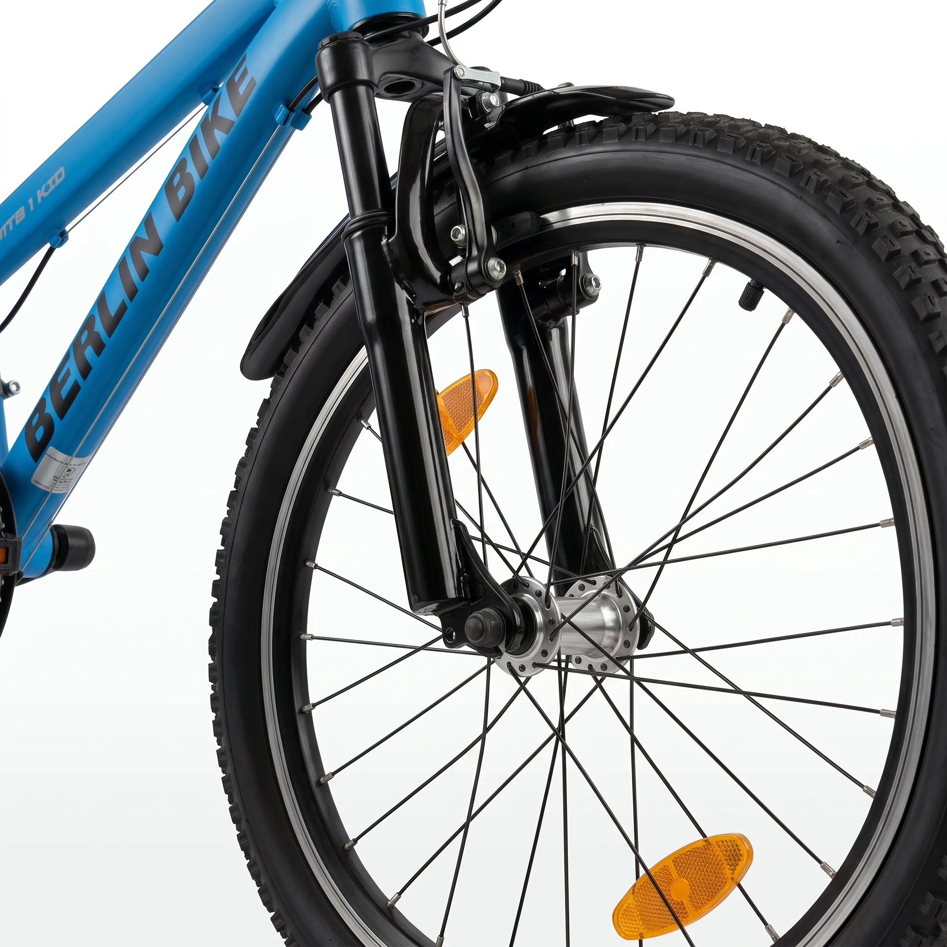 Berlin Bike MTB1 Kids Bike 20 Inch front wheel and V-brake detail blue