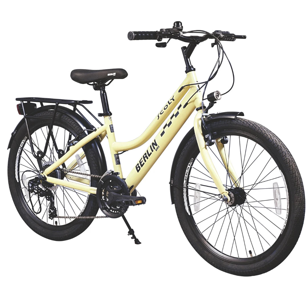 Berlin Bike Scoly Youth School Bike 24 Inch 45-degree side view yellow