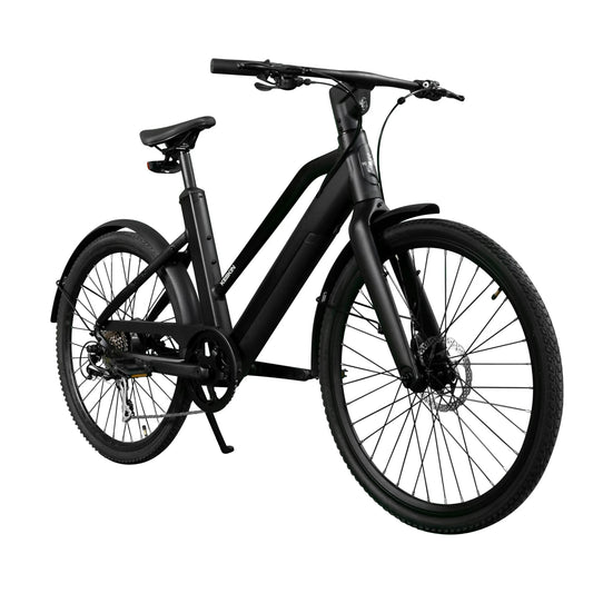 Keskin E-Bike cBike1 City E-Bike 26 inch zijaanzicht onder een hoek van 45 graden, matzwart