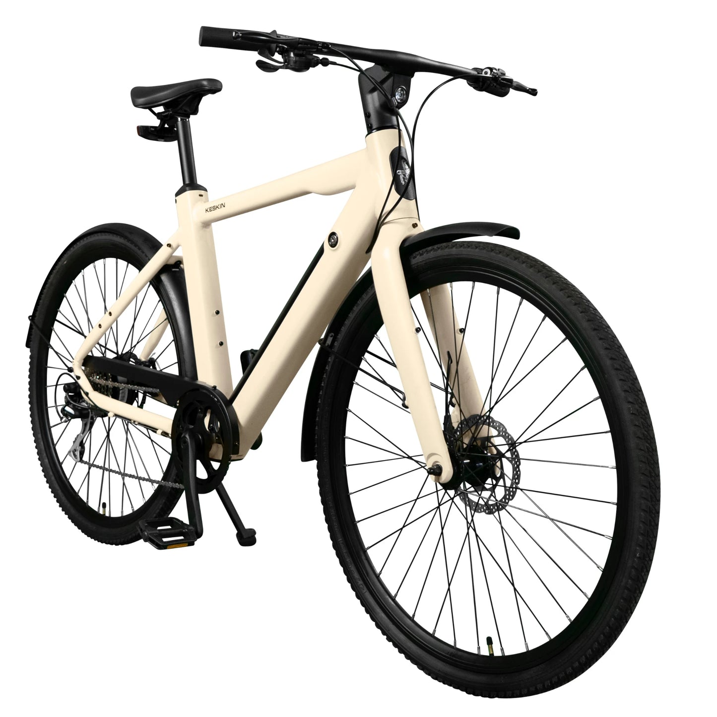 Keskin E-Bike cBike1 City-elcykel 28 tommer set fra siden i 45 grader mat sand