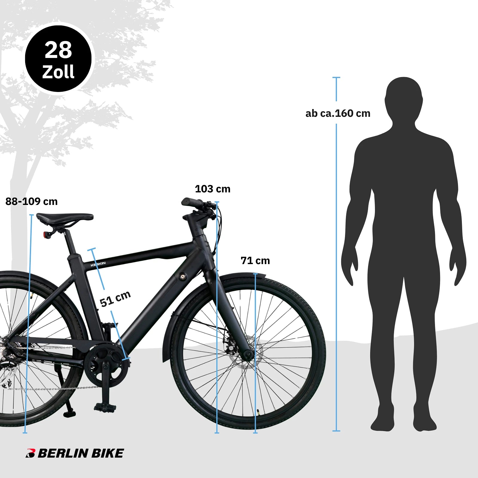Keskin E-Bike cBike1 Elcykel 28 tommer størrelsesguide og mål mat sort