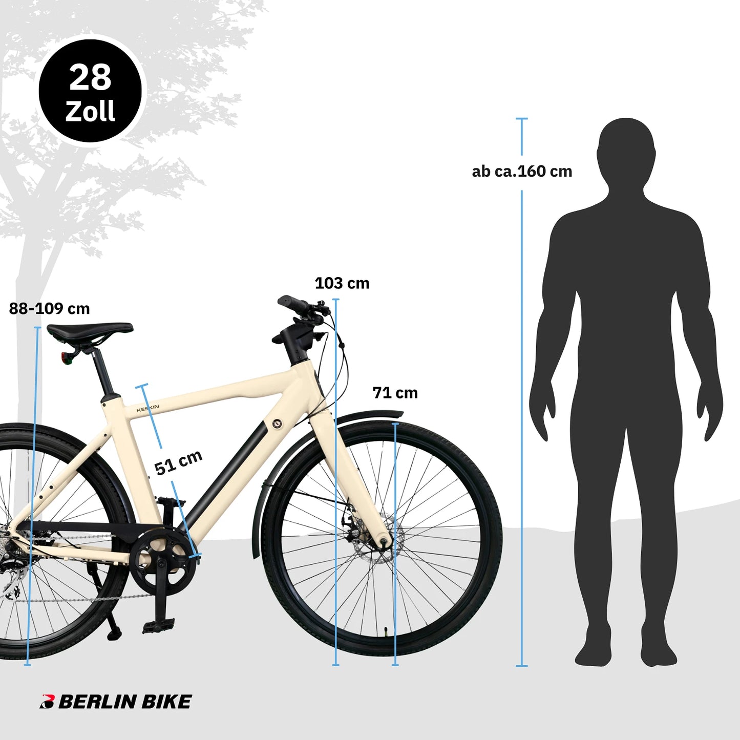 Keskin E-Bike cBike1 Elcykel 28 tommer størrelsesguide og mål mat sand