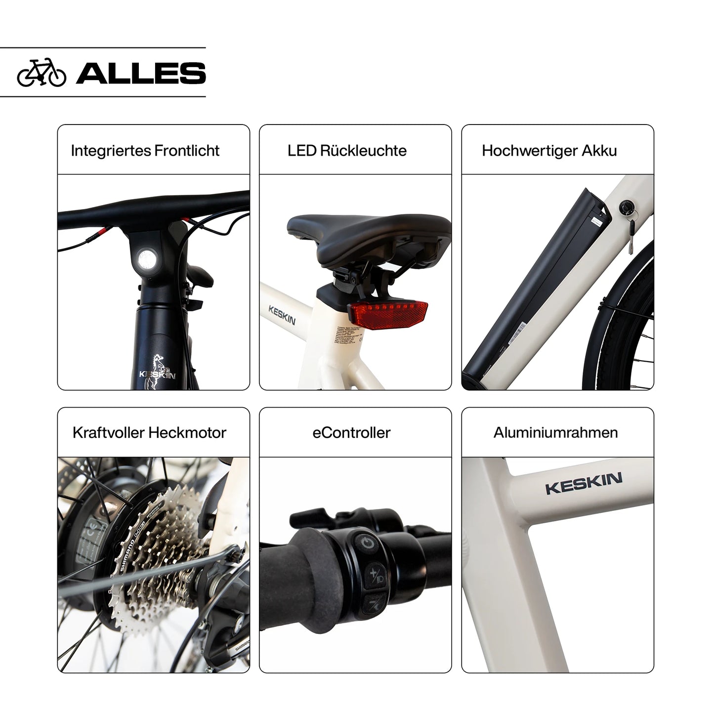 Keskin E-Bike cBike1 City-elcykel 28 tommer oversigt over nøglefunktioner mat sand
