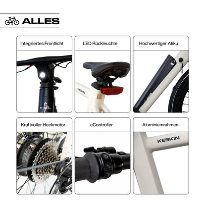 Keskin E-Bike cBike1 City-elcykel 28 tommer oversigt over nøglefunktioner mat sand