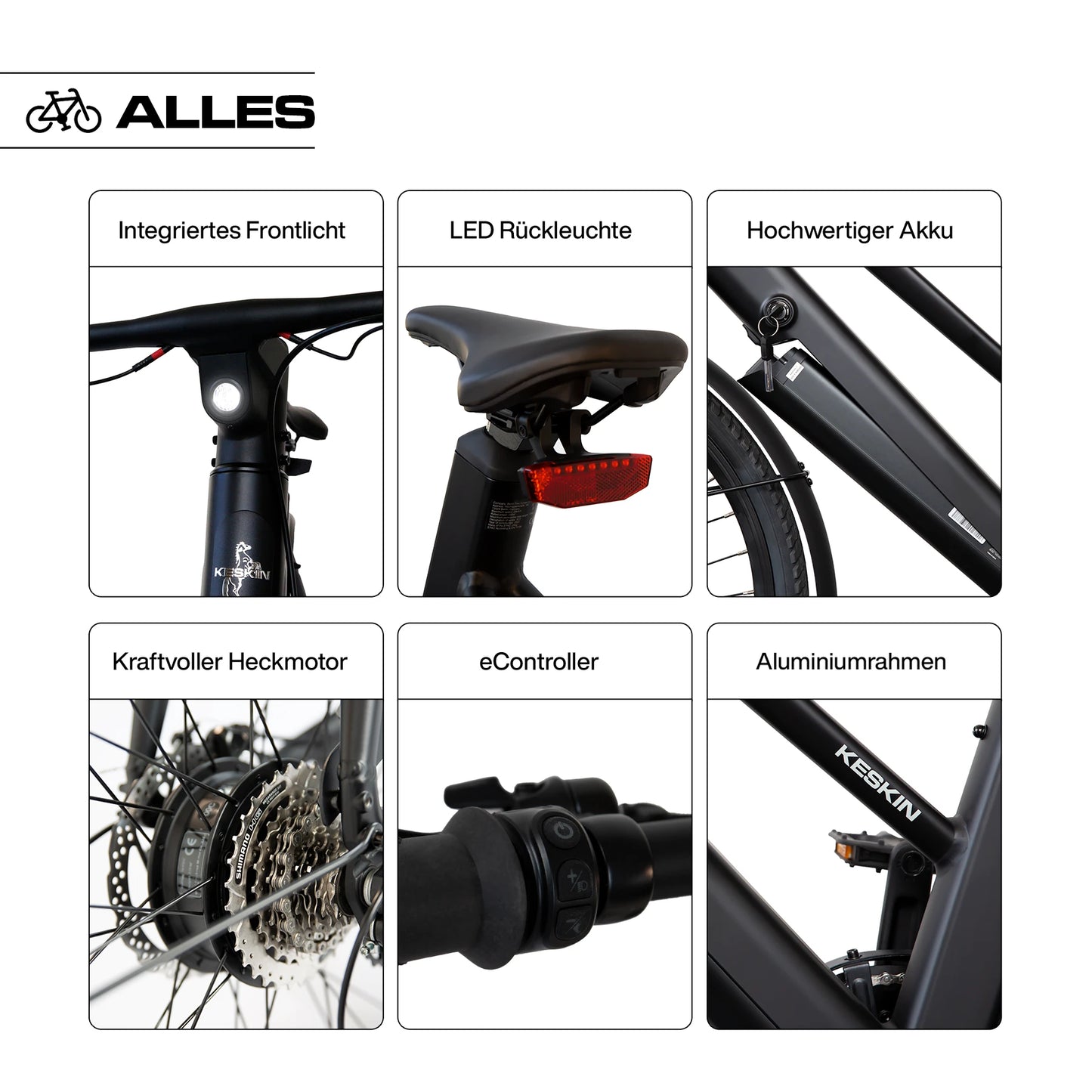 Keskin E-Bike cBike1v vélo électrique de ville 26 pouces détails des caractéristiques principales et des composants noir mat