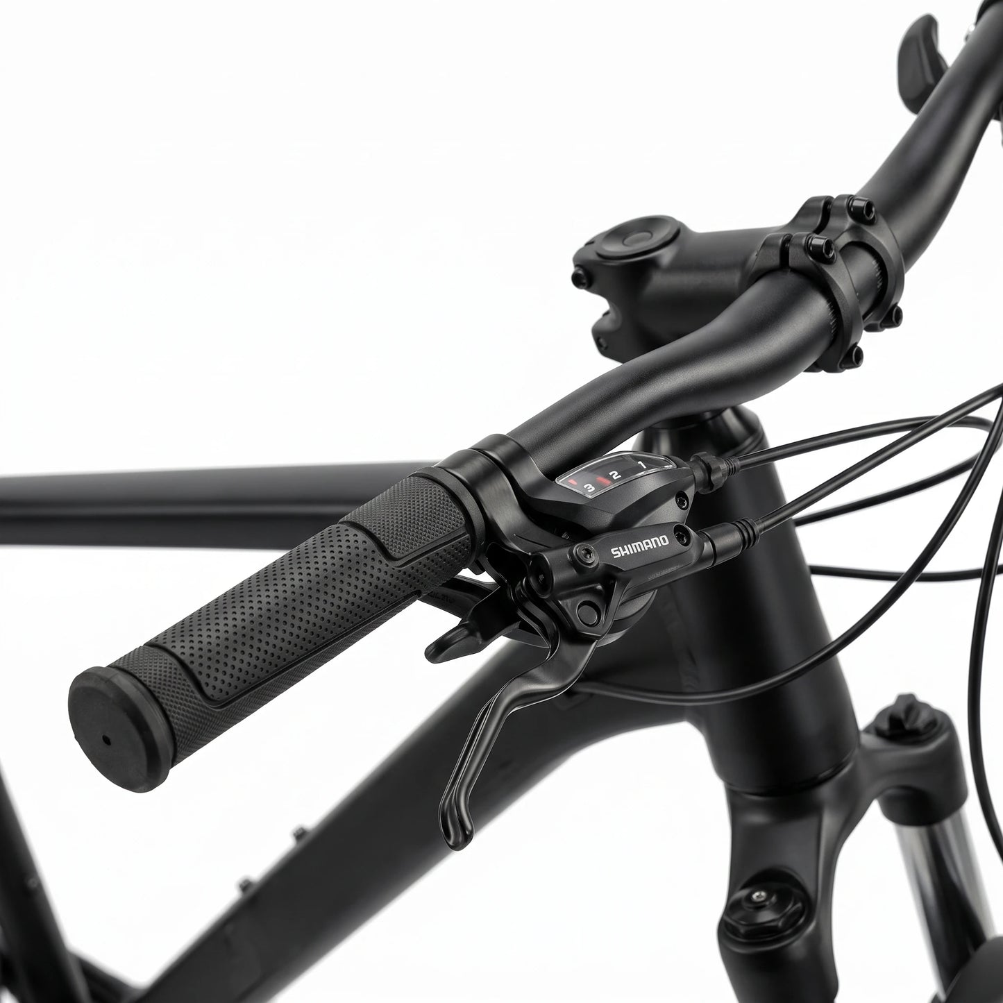 Keskin E-Bike MTB1 mountainbike 29 inch detail van schakelhendel zwart blauw