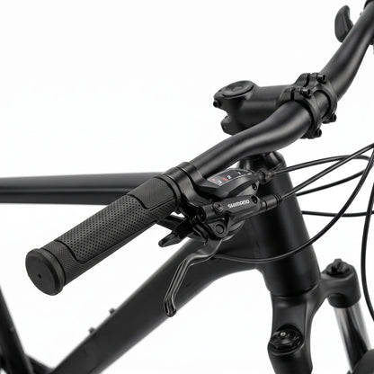 Keskin E-Bike MTB1 mountainbike 29 inch detail van schakelhendel zwart blauw