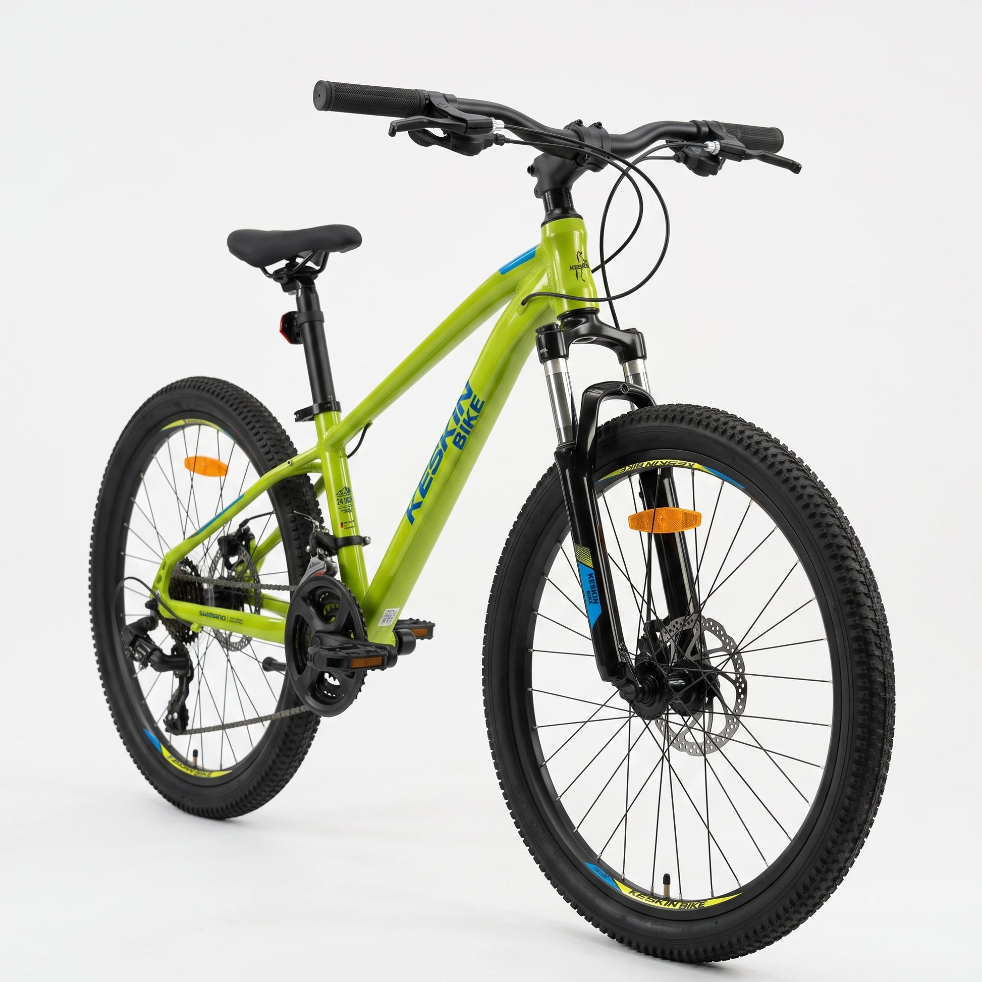 Keskin E-Bike MTB1 Kids Mountain Bike 24 Inch 45-degree side view neon green
