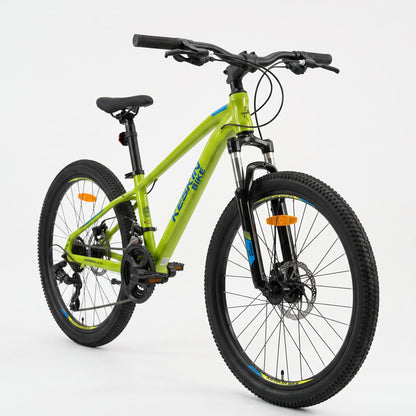 Keskin E-Bike MTB1 Kids Mountain Bike 24 Inch 45-degree side view neon green
