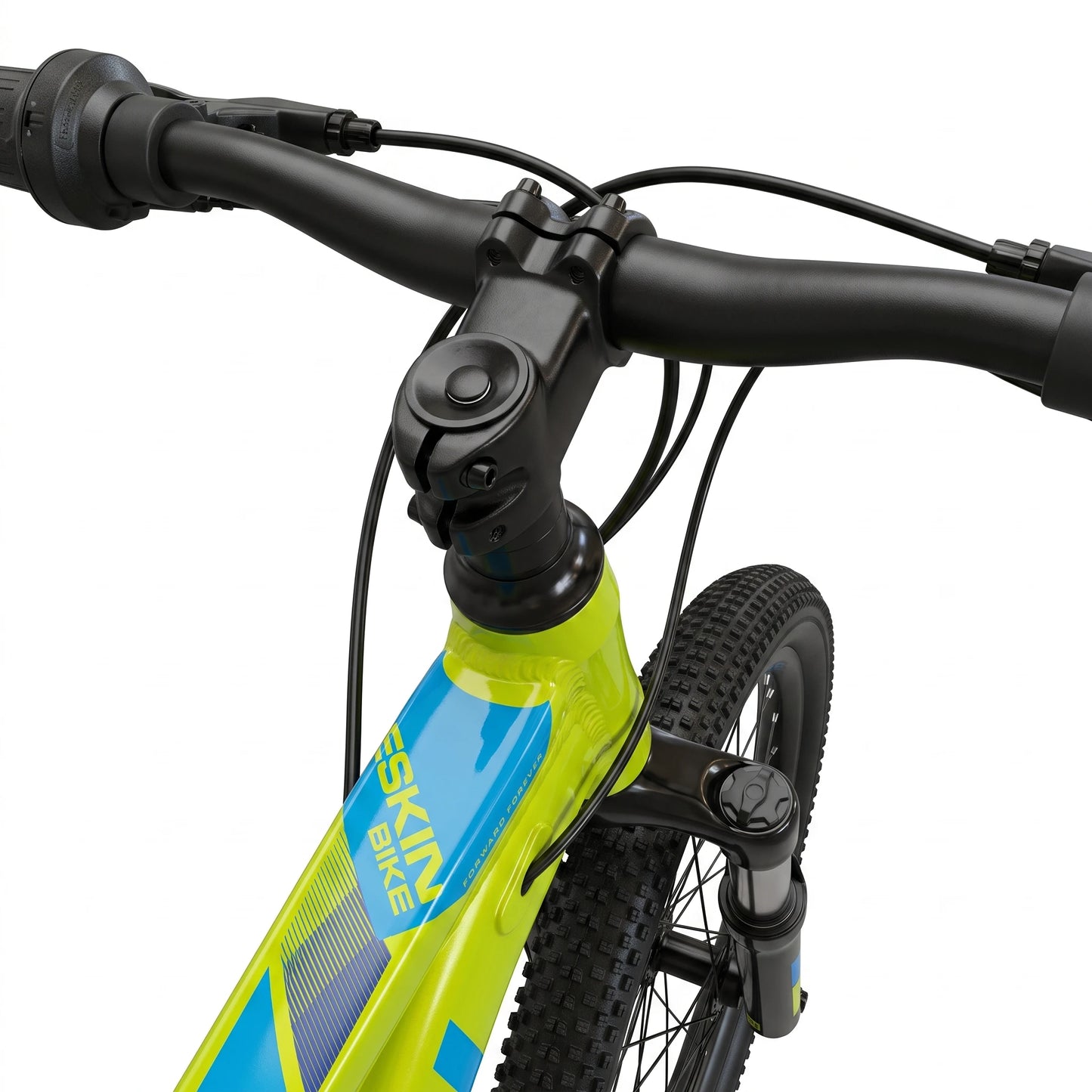 Keskin E-Bike MTB1 Kids Mountain Bike 24 Inch handlebar detail neon green
