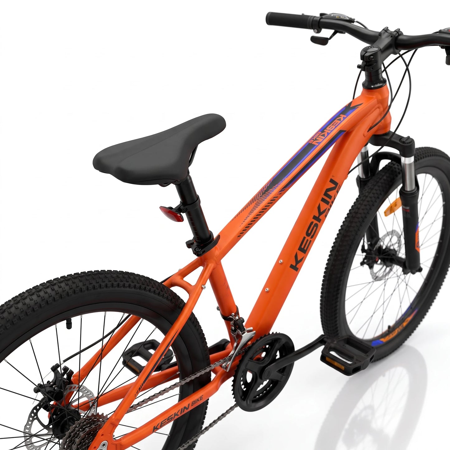 Keskin E-Bike MTB1 Kids Mountain Bike 24 Inch back view showing saddle pedal and frame orange