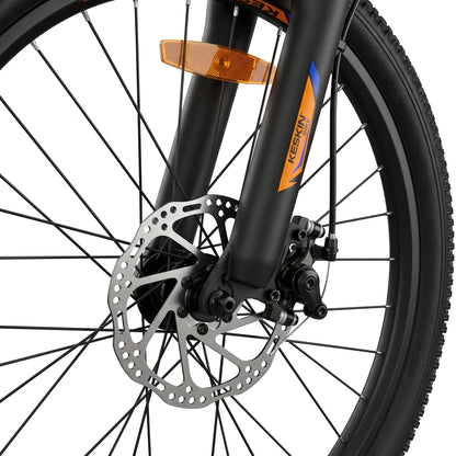 Keskin E-Bike MTB1 Kids Mountain Bike 24 Inch front disc brake detail orange
